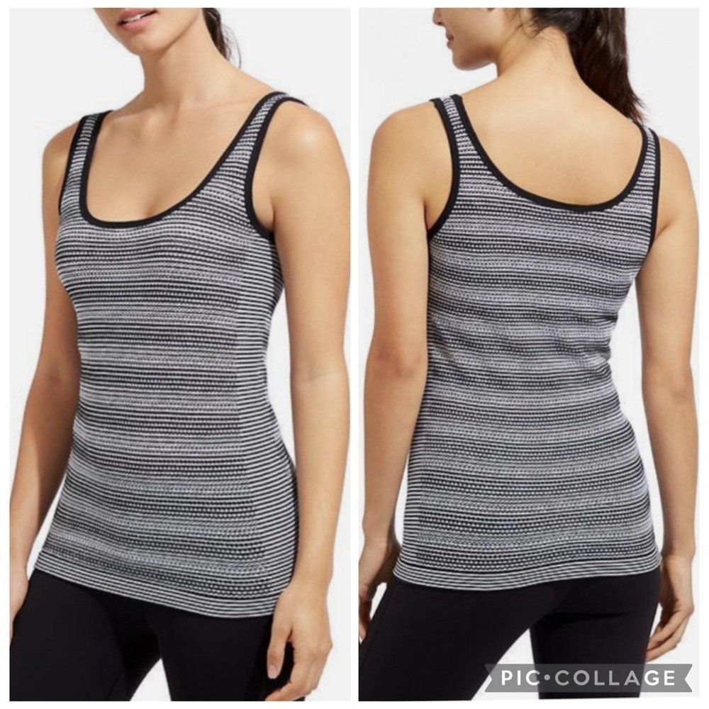 NWT Athleta STRIPE SEAMLESS EYELET TANK Black White Size XS
